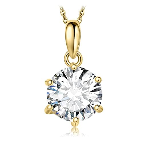 Image of JewelryPalace Round 2ct Cubic Zirconia Solitaire Pendant Necklace for Women, 925 Sterling Silver 14k Yellow Gold Plated Necklaces for Her, Classic Simulated Diamond Jewellery Set, 18 Inches chain