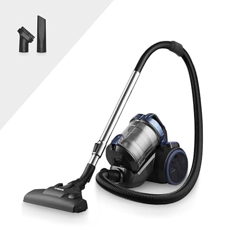 Image of Tower T102004 TXP10 Multi-Cyclonic Bagless Cylinder Vacuum Cleaner with Crevice Tool, Floor Brush, Small Brush, Automatic Cord Rewinder, 1.5L, 800W, Blue