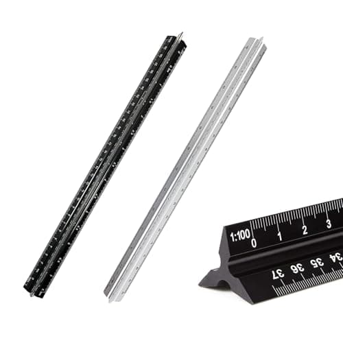 Image of Architectural Scale Ruler 2Pcs, Aluminum Triangular Scale Ruler Metric 1:20, 1:25, 1:50, 1:75, 1:100, 1:125 Standard 12 Inch for Architects, Students, Draftsman and Engineers-Black&White
