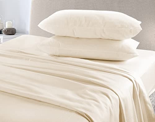 Image of Extra Deep Fitted Sheets Plain Flannelette 100% Brushed Cotton Thermal Super Soft Warm Cosy 40cm Deep Fitted Sheets (Cream, King)