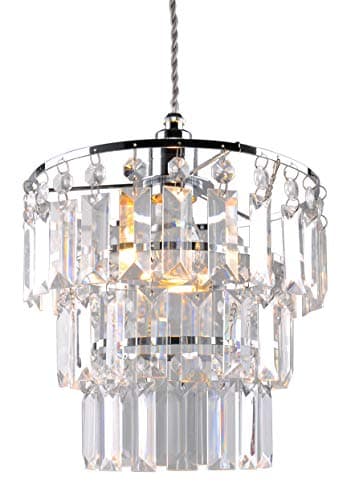 Image of COZZY Modern Crystal Ceiling Pendant Light Shade,Easy Fit Shade,Chrome Plated Frame with Clear Acrylic Jewel Effect Droplets,Ceiling Light Shade –Clear(1016Clear/02)