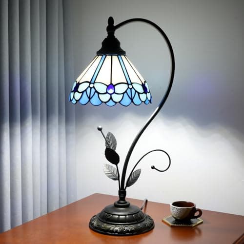Image of Blivuself Tiffany Table Lamp Stained Glass Lamp Tiffany Style S Leaves Vintage Desk Light for Bedside Living Room Office Dormitory Dining Room Blue Butterfly