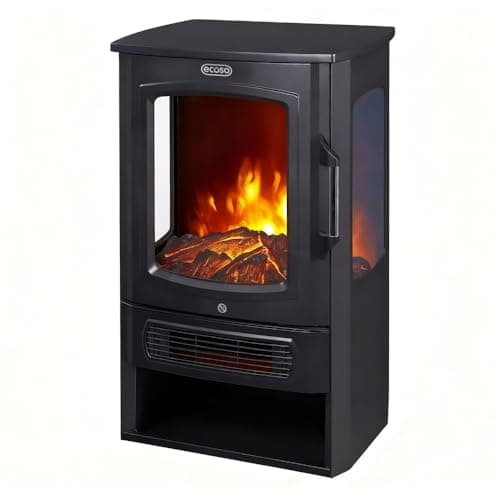 Image of ECOSO Firenze Black Electric Stove with Built in Fan Heater - 740mm x 445mm