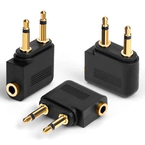 Image of AXFEE Airplane Flight Headphone Adapters, 3 Pack Gold Plated 3.5mm Airplane Flight Adapters for Headphones, Airplane Headphone/Earphone Socket Adaptor, Stereo Aux Jack Headphone Adapters, Black