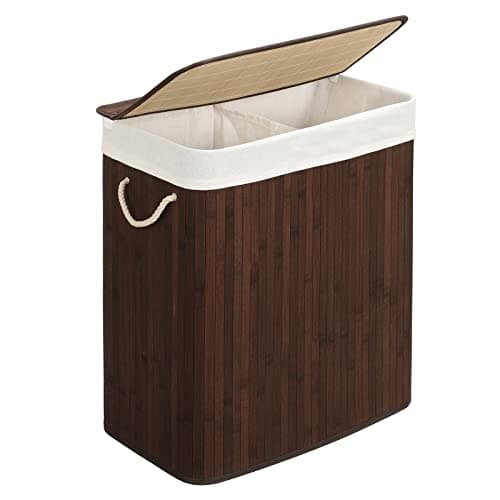 Image of SONGMICS - Laundry Basket with Lid - Bamboo Laundry Basket with 2 Sorting Compartments, Removable Bag, Cotton Handles - Volume 100L, for Laundry Room, Bedroom - Brown - LCB72Z