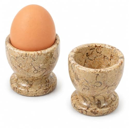 Image of Set of 2 Himalayan Marble Egg Cups – Hand Carved Fossilstone Marble – Natural Stone Egg Holders for Breakfast Table & Kitchen