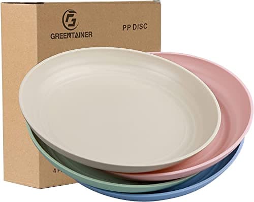 Image of Greentainer 10 inch Large Dinner Plates, Set of 4 Unbreakable & Lightweight Dinner Dishes, Dessert Pizza Pasta Bread Snack Salad Plate for Picnic, Camping & BBQ, Microwave & Dishwasher Safe