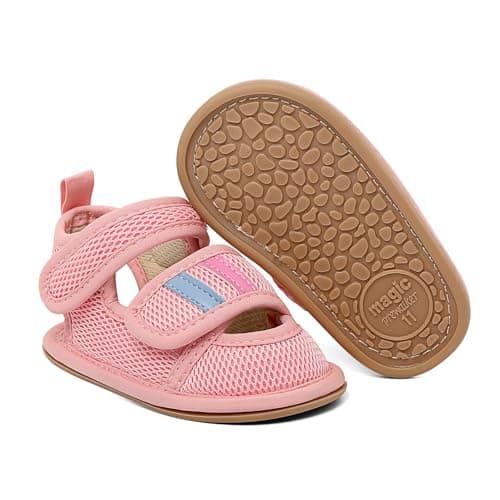 Image of MK MATT KEELY Baby Boys Girls Sandals Toddlers Closed Toe First Walking Shoes Newborn Breathable Mesh Sandals with Non-Slip Sole,Pink,12-18 Months