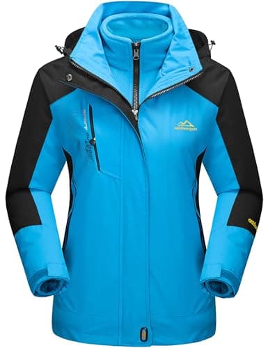 Image of TACVASEN Waterproof Jackets Women Warm Winter Jacket Cycling Hiking Fleece Mountain Trekking Hoodie Jackets Casual Camping Skating Fishing Pullover Parka, Blue, UK S