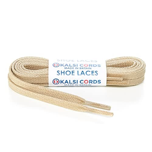 Image of Kalsi Cords 6mm Flat Waxed Cotton Shoe Laces Replacement Shoelaces for Kids & Adults Footwear Formal Shoes Boots Sneakers and Trainers Premium UK Quality (Cream, 100cm Pair)