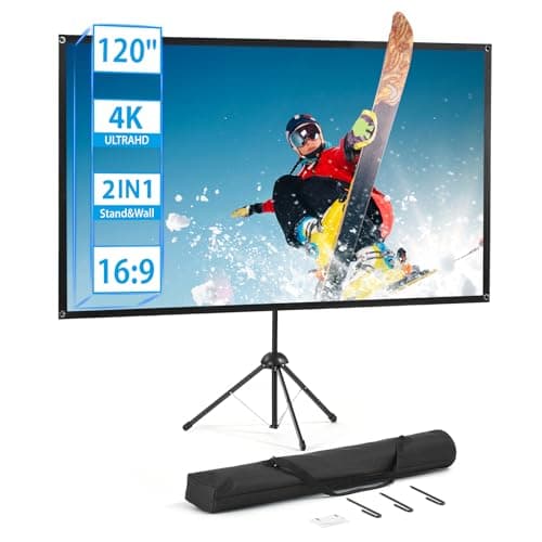 Image of Projector Screen and Stand, Portable Projector Screen, 120 Inch 16:9, Outdoor Projection Screen, 1.2 Gain, 160 Degrees View Angle, 2 Mounting Modes, Fast Setup, Idea for Home Cinema, Backyard Party.