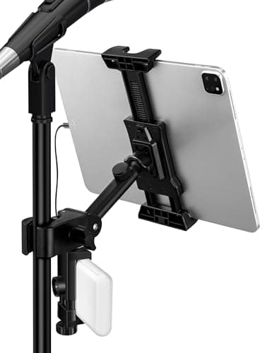 Image of LZSIG Updated Tablet & Power Bank Mount Holder for Mic Stand, Adjustable Microphone Music Stand iPad Phone Clip, Compatible with iPhone, Android, All 4.7 to 13.5-inch Smartphones (XL)