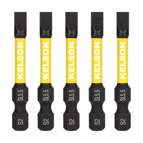 Image of 5 x KELSON 5.5mm Flat-Head 50mm Impact Rated Screwdriver Bits Slotted Slot SL5.5 1/4" Universal