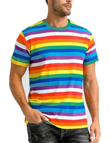 Image of COSAVOROCK Pride Tshirt Mens Rainbow Shirt Casual Short Sleeved Shirts Multicoloured XL