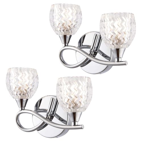 Image of Reagan Decorative Wall Light – Dimmable Indoor Home Lights – Internal Wall Light with Patterned Glass – Led Sconce 33W Twin Wall Lamp – IP20 Rated Hallway Lamp – G9 Crystal Lampshade – Chrome - 2 Pack