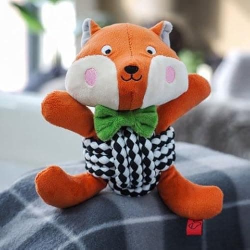 Image of Smart Garden Zoon Fox Rope Ball Body Throw and Fetch Interactive Dog Toy 21cm