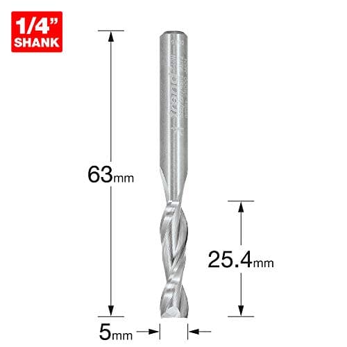 Image of Trend Professional Spiral Up-Cut CNC Router Cutter, 1/4 Inch Shank, 6.35mm Cut Diameter, 25.4mm Cut Length, Solid Tungsten Carbide, S55/2X1/4STC