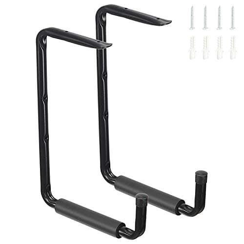 Image of Ihomepark Wall Ceiling Mounted Garage Storage Hooks, 34 x 24 cm Heavy Duty Large Utility Hangers Organizer for Ladder,Tools, Garden Hose and Bike(2 Pack, Black)