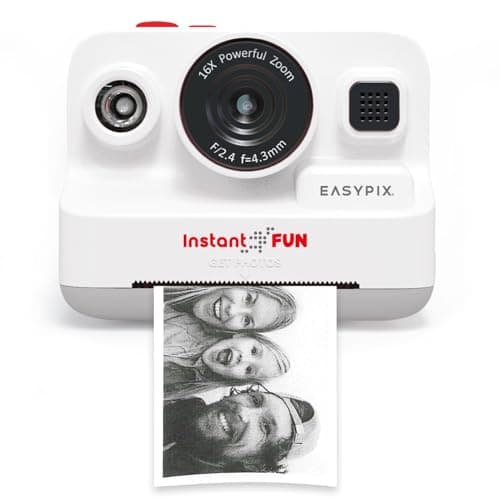 Image of Easypix InstantFUN Instant Camera, Creative Photo Fun for Adults and Children, Black and White Thermal Printing, BPA-Free Paper Refillable, Prints Without Ink