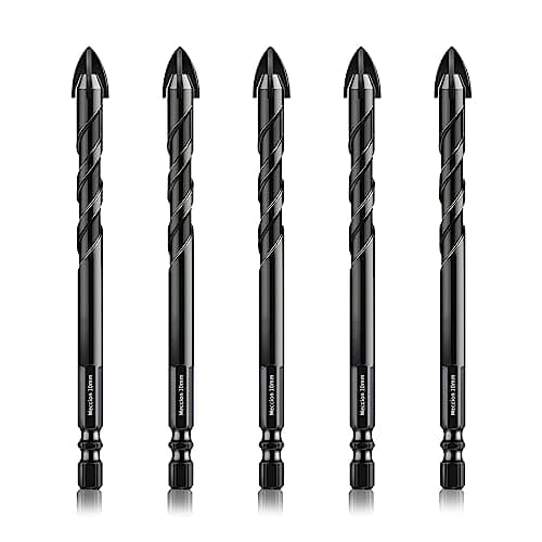 Image of Meccion Tile Drill Bit 10mm x 5Pcs Professional Cross Tungsten Carbide Tip Drill Bits for Tile, Brick, Glass, Porcelain, Plastic, Wood, Cement, Mild Metal