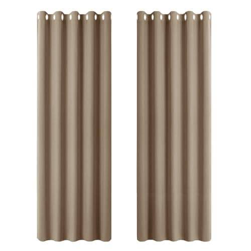 Image of PONY DANCE Living Room Blackout Curtains - Mocha Light Blocking Thermal Curtains with Eyelet for Energy Saving & Room Darken Bedroom Drapes for Kids, 1 Pair, W 66 x L 72 Inch