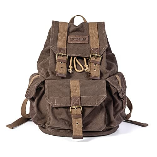 Image of GOOTIUM Canvas Backpack - Vintage Outdoor Rucksack Travel Day Pack, Coffee