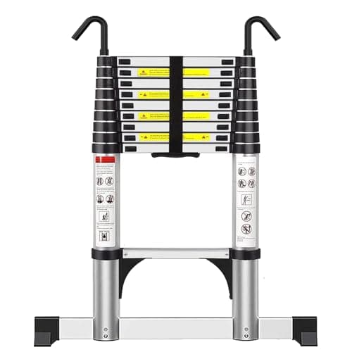 Image of Exleiter Telescoping Ladder 2.9M, Extension Ladder with Hooks and Stabiliser Aluminium Folding Loft Ladder, Adjustable Step, Home Storage, Attic, Maintenance Garden etc, Max Load 150kg/330lb