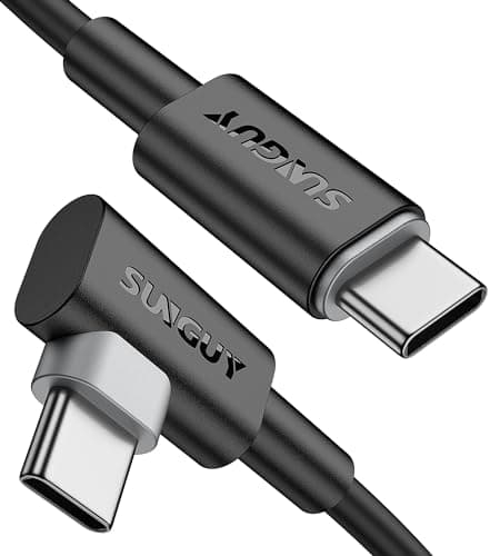 Image of SUNGUY Angled USB-C to USB-C Cable,90 Degree Nylon Braided Type-C Cable with 60W PD Fast Charging Compatible with i-Phone 17 16 15 Pro Max, MacBook, Galaxy [0.25m-Black-2Pack]
