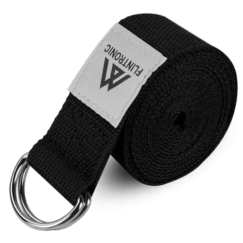 Image of Flintronic 1 Pc Yoga Belt Pilates, 2.5M D-Ring Buckle Yoga Strap, Extra Long Adjustable Yoga Strap Belt, Sports and Fitness Stretch Strap for Yoga, Pilates, Dance (Black)