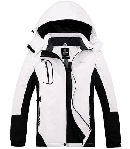 Image of Wantdo Women's Waterproof Mountain Ski Jacket Outdoor Hooded Windbreaker Jackets Thermal Fleece Coat Windproof Hiking Coat Off White XL