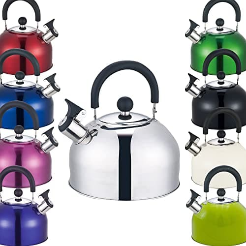 Image of Premium Stainless Steel Whistling Kettle | 10 Colors | Stove top | Non-Drip Pouring Spout | Cool Touch Handle | Whistling Spout | 2.5L Capacity (Silver)