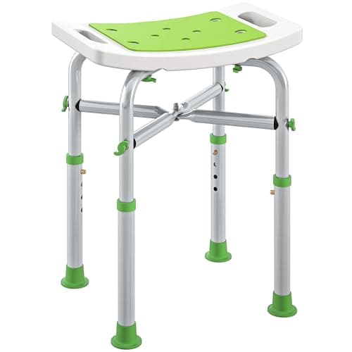 Image of HOMCOM Shower Chair for the Elderly and Disabled, Adjustable Padded Shower Stool with Built-in Handle and Non-slip Suction Foot Pads, Green