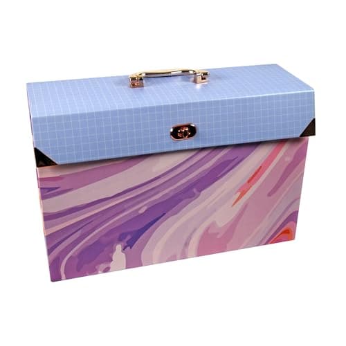 Image of Cathedral Products Purple Abstract 19-Pocket Expanding Box File with Rose Gold-Coloured Accents | Stylish Document Organiser | A4 Size