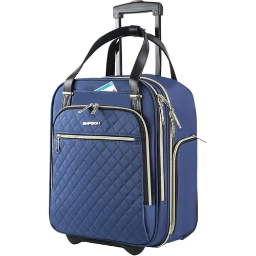 Image of EMPSIGN Underseat Carry On Wheeled - 16" Carry on Bag with Wheels Multi-Functional Lightweight Rolling Bag Overnight Weekender Small Suitcase for Women Men Travel Business, Haze Blue-Gold Zipper