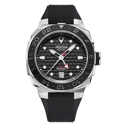 Image of Alpina Men's Seastrong Extreme Swiss Made 3-Hand Date Automatic GMT Watch, Luminous, Stainless Steel, Sapphire Crystal, 39mm x 40.5mm, 300M Water Resistant, Black Dial
