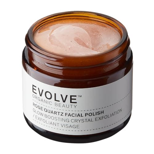 Image of Evolve Organic Beauty Rose Quartz Facial Polish - with Rosehip Oil, Hibiscus extract & Quartz - Organic Exfoliating Face Scrub Suitable for All Skin Types (60ml)