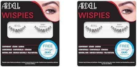 Image of Ardell False Eyelashes Baby Wispies Black Light Volume Short Length Signature Wispies Criss-Cross Feathering Curl Comfortable Invisiband Vegan-Friendly Cruelty-Free False Lashes (Pack of 2)