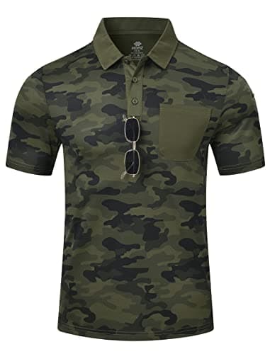 Image of MoFiz Outdoor Polo Shirts for Men Adult Summer Short Sleeve Quick Dry Casual Work Fitness Hiking Golf Polo Top Camo Green Size M