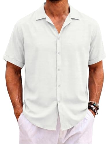 Image of EFFAN Men's Shirt Lightweight Summer Regular Fit Everyday Wear Short Sleeve Shirts Hawaiian Casual Tops Business (L,White)