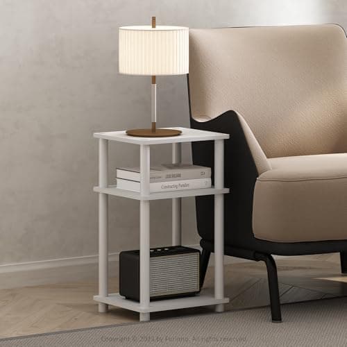 Image of Furinno JUST Side Table, 3-Tier End Table, Open Shelves Night Stand, Bedside Table, Toolless Assembly, for Living Room, Bedroom, White
