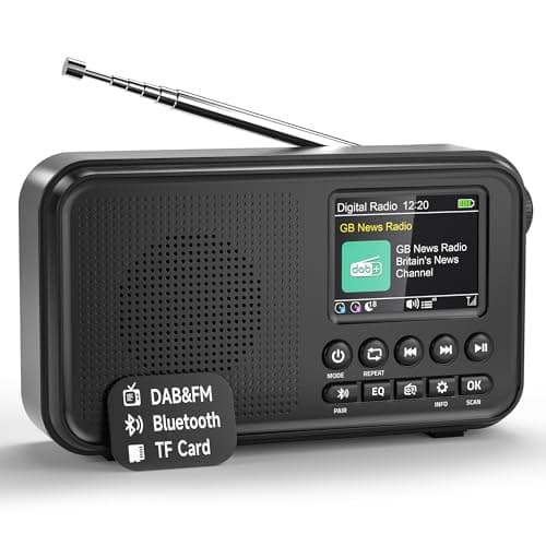 Image of Roxicosly Small DAB+/DAB/FM Digital Radio, Portable Bluetooth Radio with 2.4" TFT Colour Display, 3000mAh Rechargeable Battery & USB-C Mains Powered, 80 Presets, EQ, AUX & MicroSD Slot, Dual Alarm