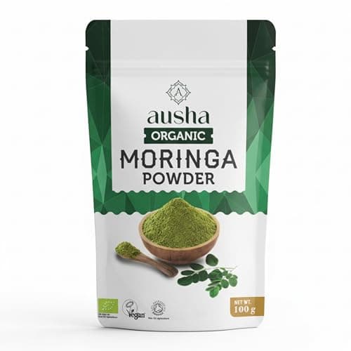 Image of Ausha Organic Moringa Leaf Powder 200g - UK Certified Organic by Soil Association- Source of Protein, Amino Acids, Antioxidants, Dietary Fibre, Vitamins & Minerals - Oleifera Leaf