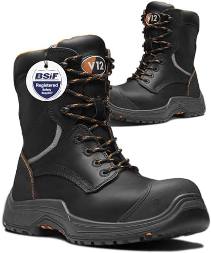 Image of Avenger IGS S3 Safety Boots for Men – Lace & Zip Side Hi-Leg Work Boots – Non-Metallic, Lightweight, Slip Resistant, Waterproof and Breathable – Men’s Work and Utility Footwear, Black, Size UK 11