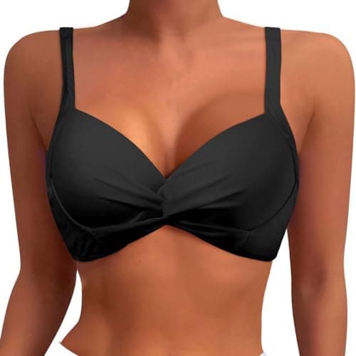Image of Bikini Tops for Women UK Crisscross Swim Bra Padded Underwired Swimsuit Push Up Bikini Top Ruched Twist Padded Swimwear Top Bathing Suit for Beach Holiday 2025 Black