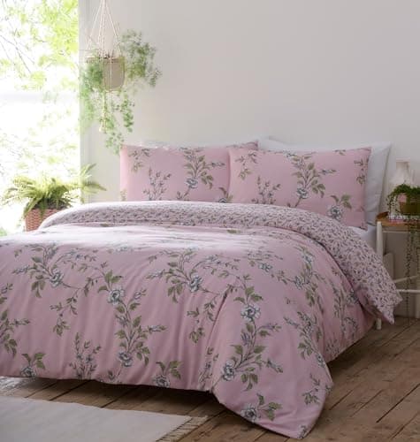 Image of Portfolio Home Yasmina Floral Pink King Reversible Soft Easy Care Bed Linen Bedding Duvet Cover Quilt Set With Pillow Cases