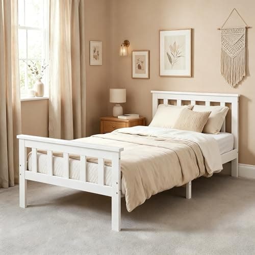 Image of Panana New Single Bed Frame 3FT White Solid Pine Wood Bed for Adults, Kids, Teenagers (White)
