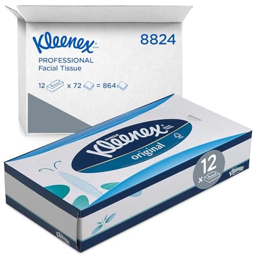 Image of Kleenex Facial Tissue Box, 3-Ply White Tissues, Soft, Strong & Absorbent, Fragrance-Free, FSC Certified, for Office & Home Use, 12 Boxes x 72 Sheets (864 Tissues Total), Model nr. 8824