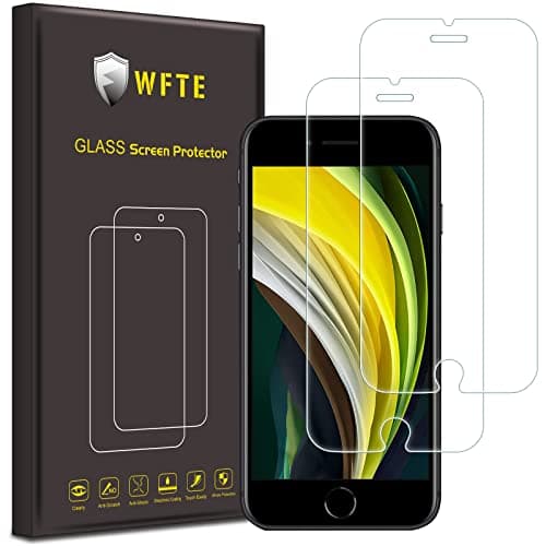 Image of WFTE 2-Pack Screen Protector for iPhone SE 3/SE 2(2022/2020 Edition) 4.7",iPhone 8,iPhone 7,9H Hardness,HD Clear,Premium Protective Tempered Glass Film for iPhone SE 3/2rd Generation,Case Friendly