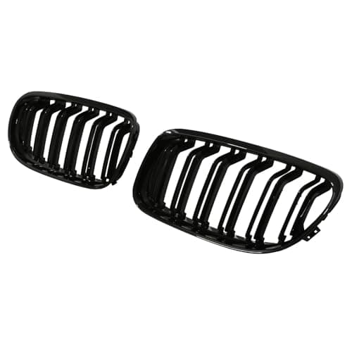 Image of Gravity Performance Double Slat Bumper Grilles Compatible with BMW 3 Series E90/E91 LCI 2009-2012 2-Piece Clip On Kidney Grilles Gloss Black Painted Finish Styling Update