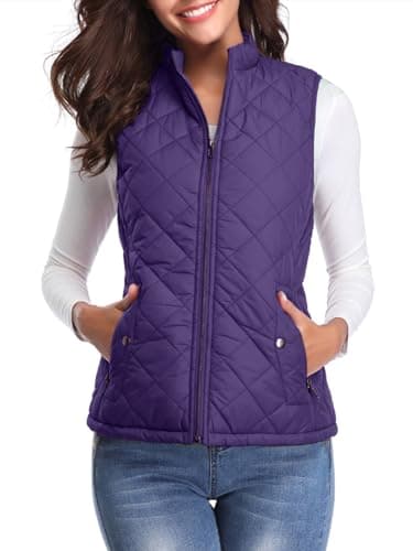 Image of fuinloth Women's Quilted Gilet, Lightweight Body Warmer Padded Outdoor Vest Sleeveless Jacket Purple Medium